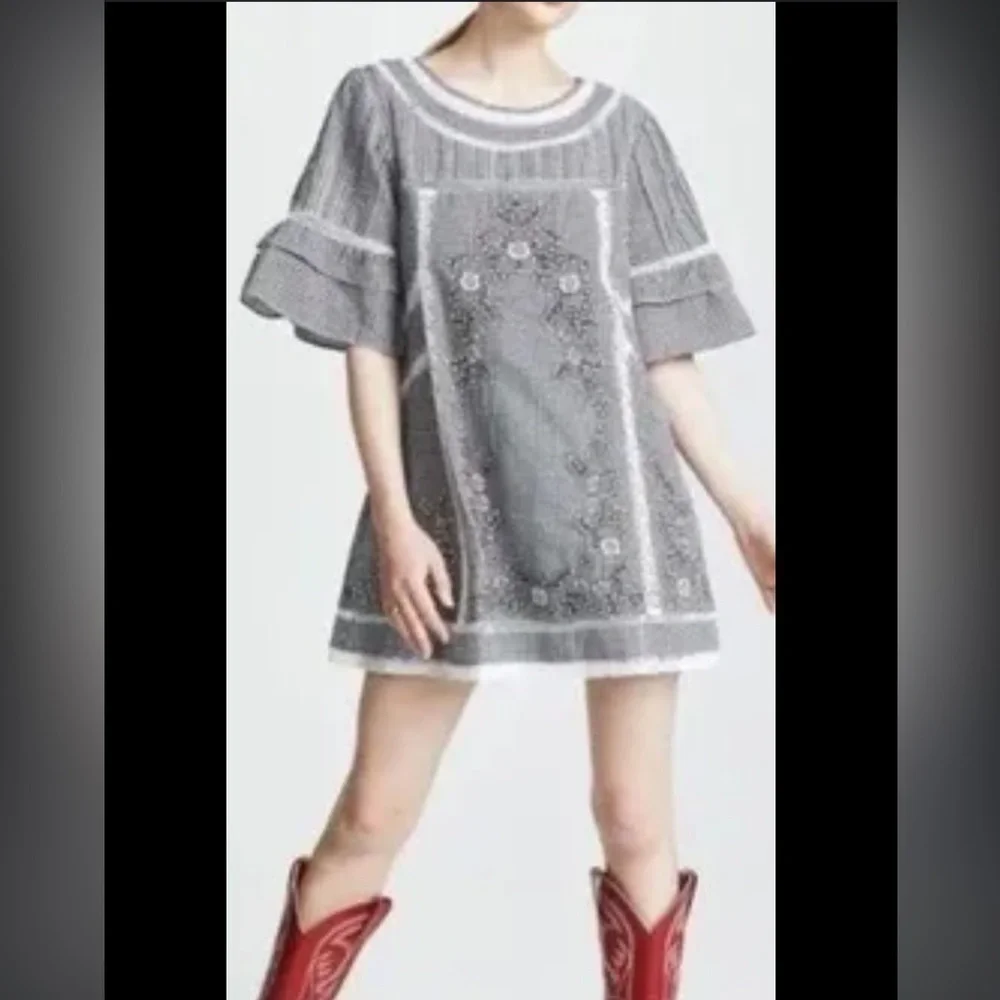 Free People Sunny Day Boho casual dress Gingham plaid cotton dress Sz S‎